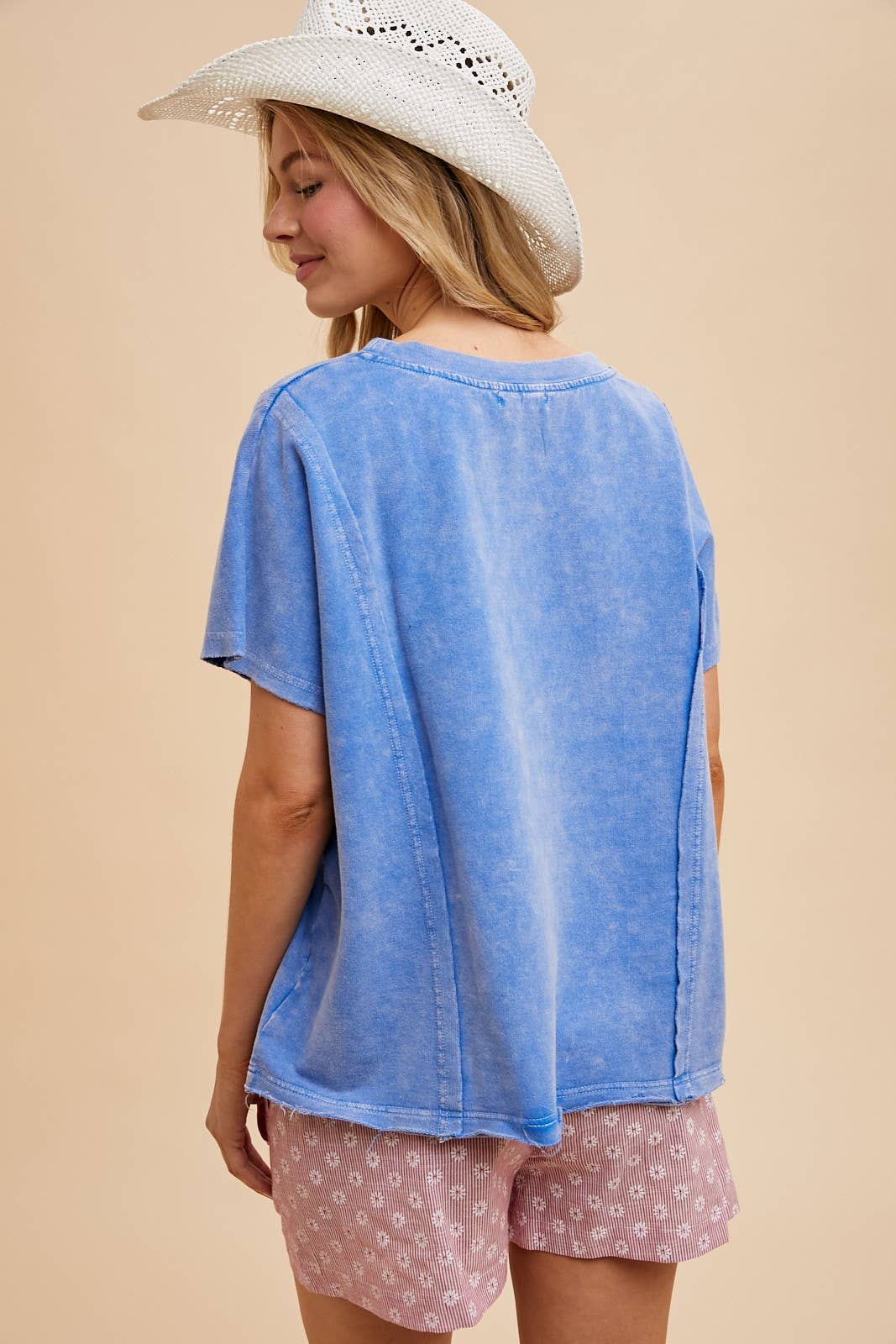 Mineral Washed Usa Stripe Star Lace Patch Knit Top: BLUE / 2-2-2-2(S-M-L-XL)