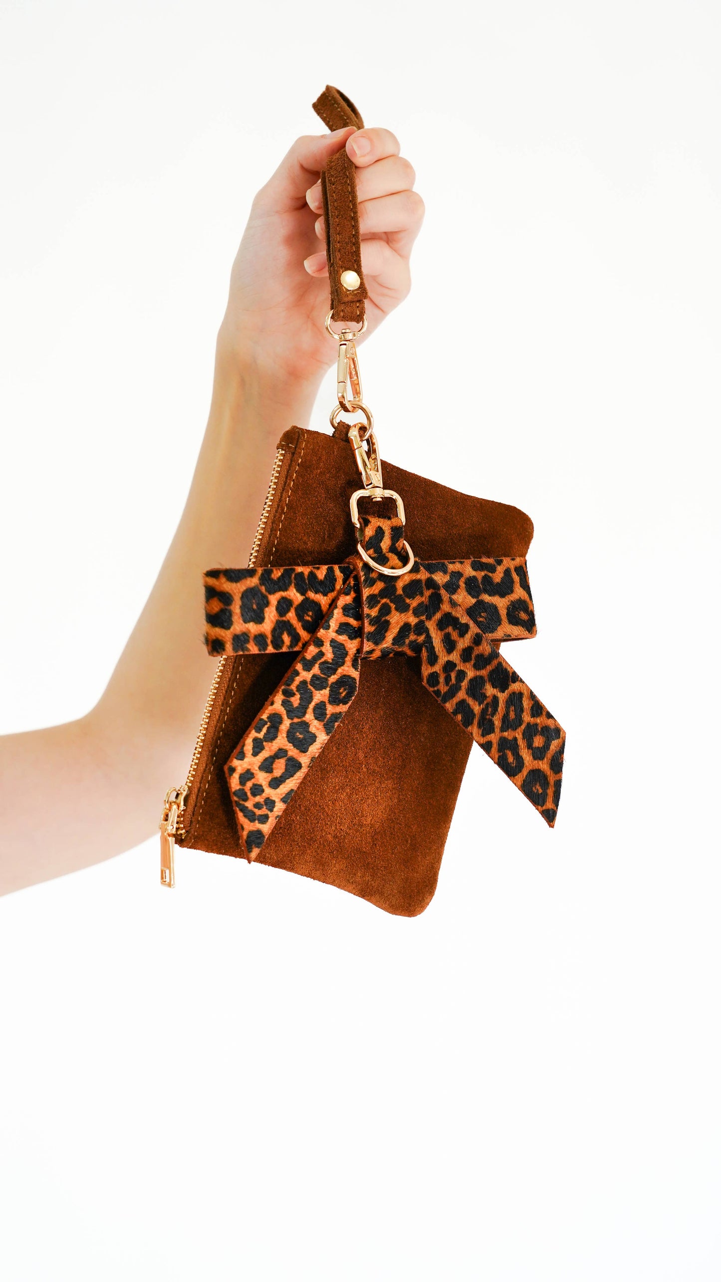 Suede Wristlet & Bow Hang-Off Set of 2: Olive