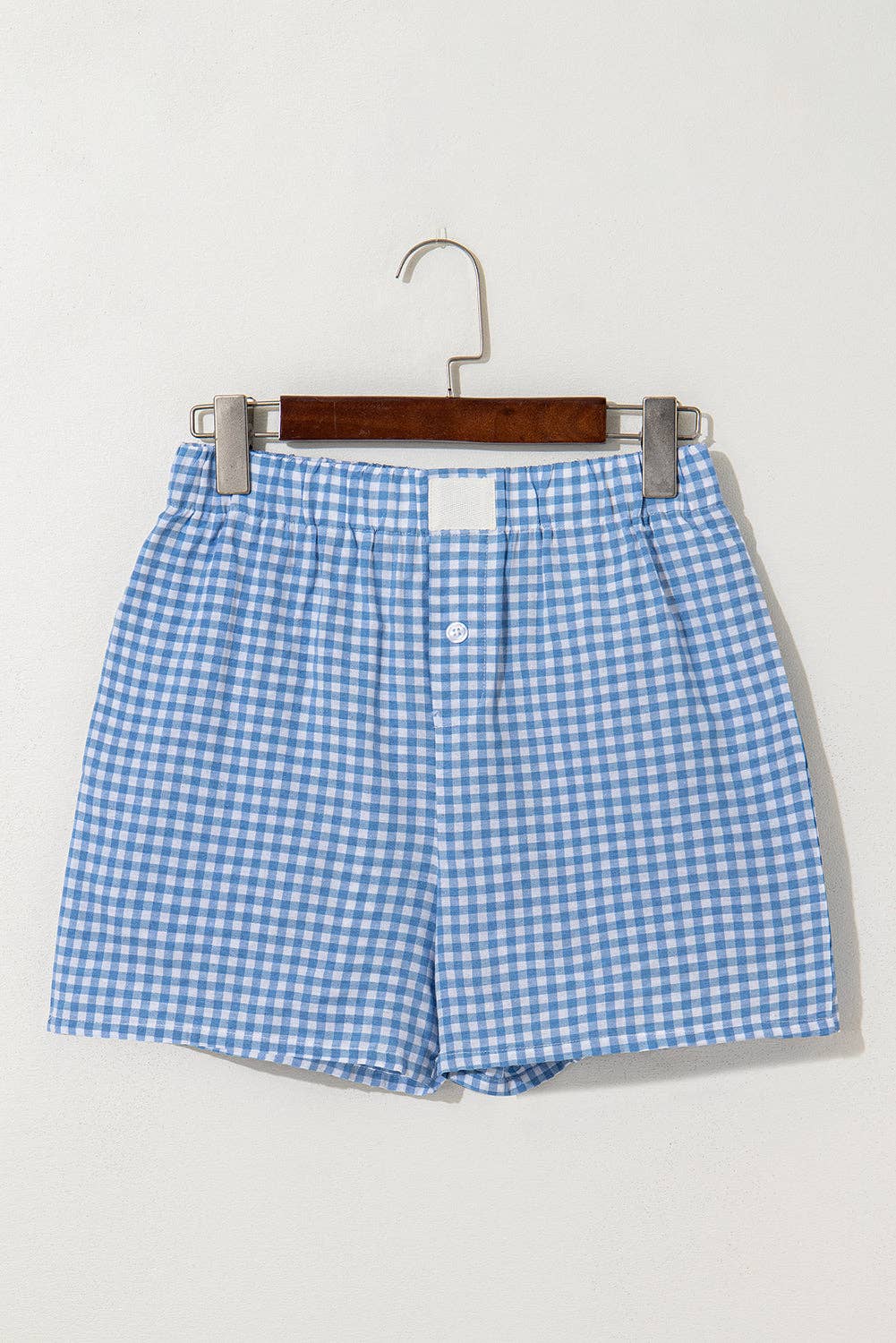 Red Gingham High Waisted Elastic Waist Summer Shorts: Red Stripe / 100%Polyester / L