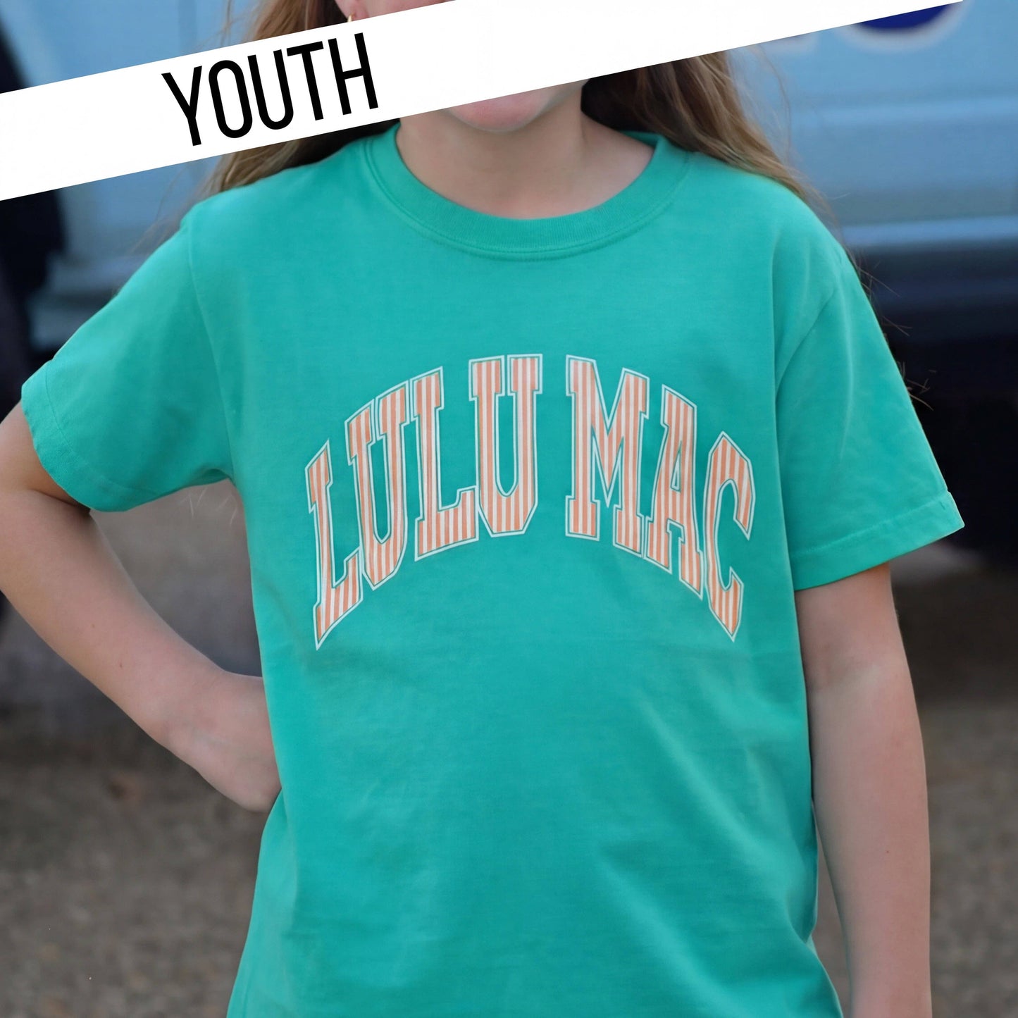KD-STR-1000 Stripe Cream Sickle Sky/Island Green   Youth Comfort Colors Tee: Cream Sickle Sky/Island Green / Youth Small