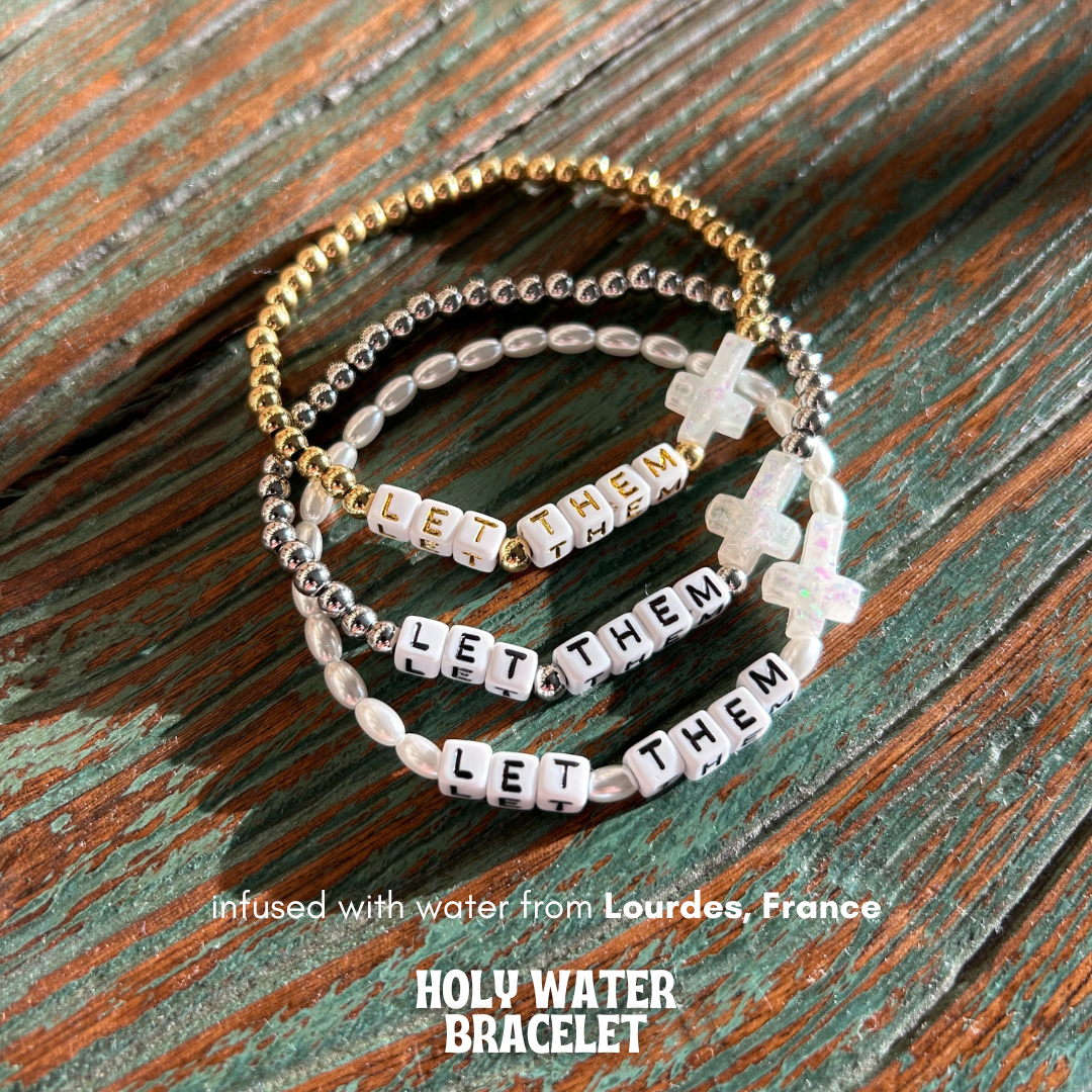 HOLY WATER LET THEM CROSS BRACELET: Yellow Gold