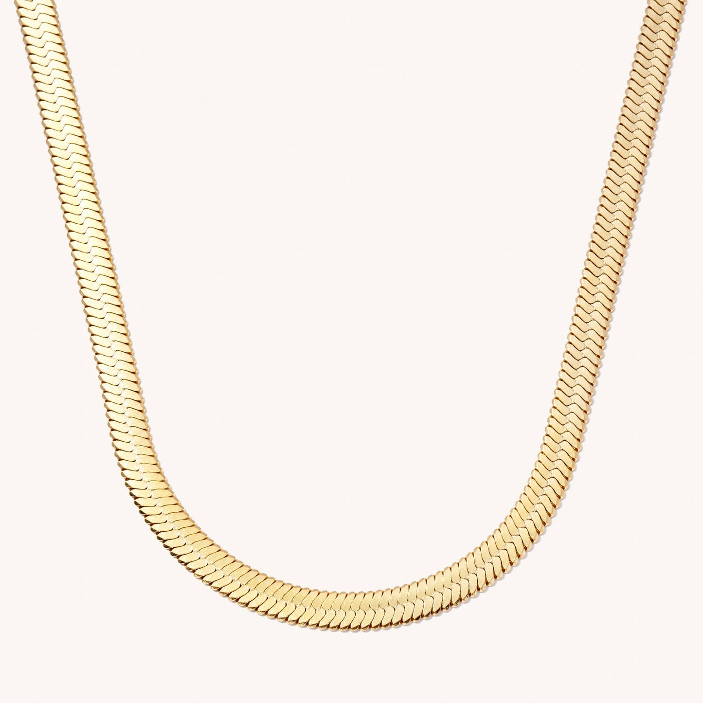 Gold Herringbone Necklaces- Stainless Steel: Wide 5MM