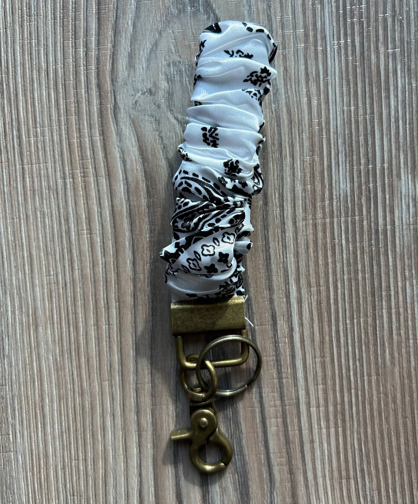 Silky Scrunchie Wristlet Keychain: White Polka Dot