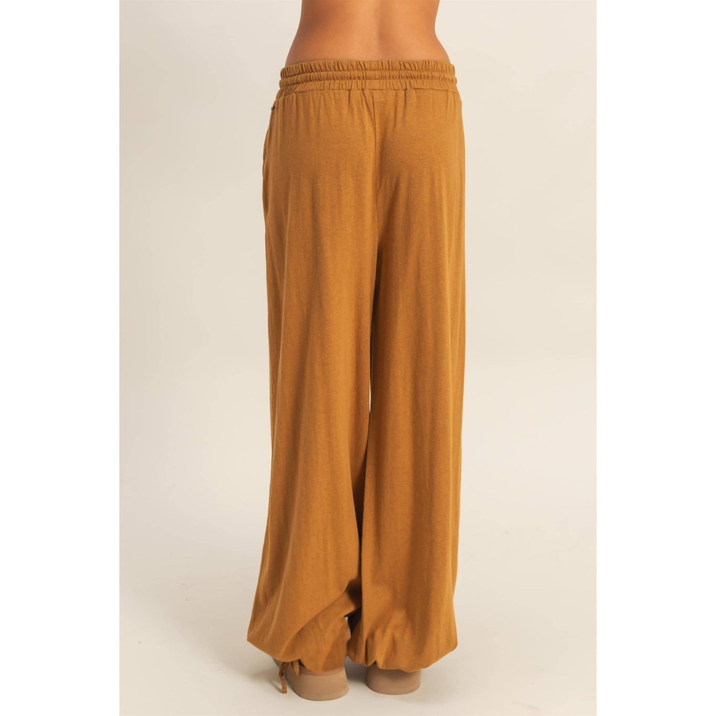 High Waist Drawstring Wide Leg Pants: BLACK / S-M-L(2-2-2)