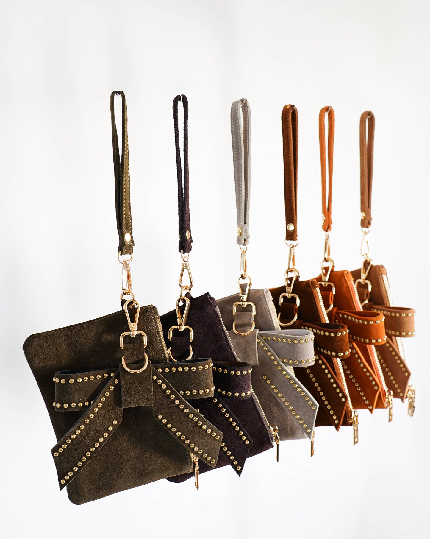Suede Wristlet & Bow Hang-Off Set of 2: Caramel-Leopard