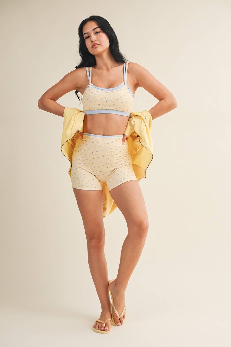 Ditsy Print Double Layered Sports Bra: Lemon Ditsy / L