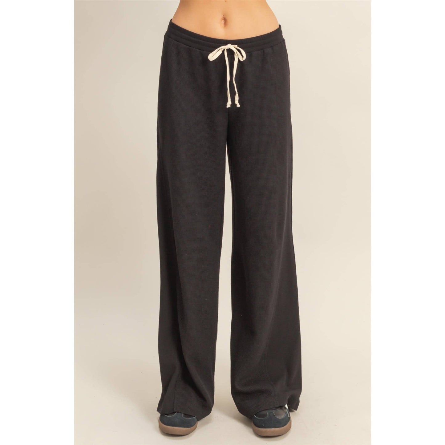 Waffled Knit Pants With Contrasting Ties: H.GRAY / S-M-L(2-2-2)