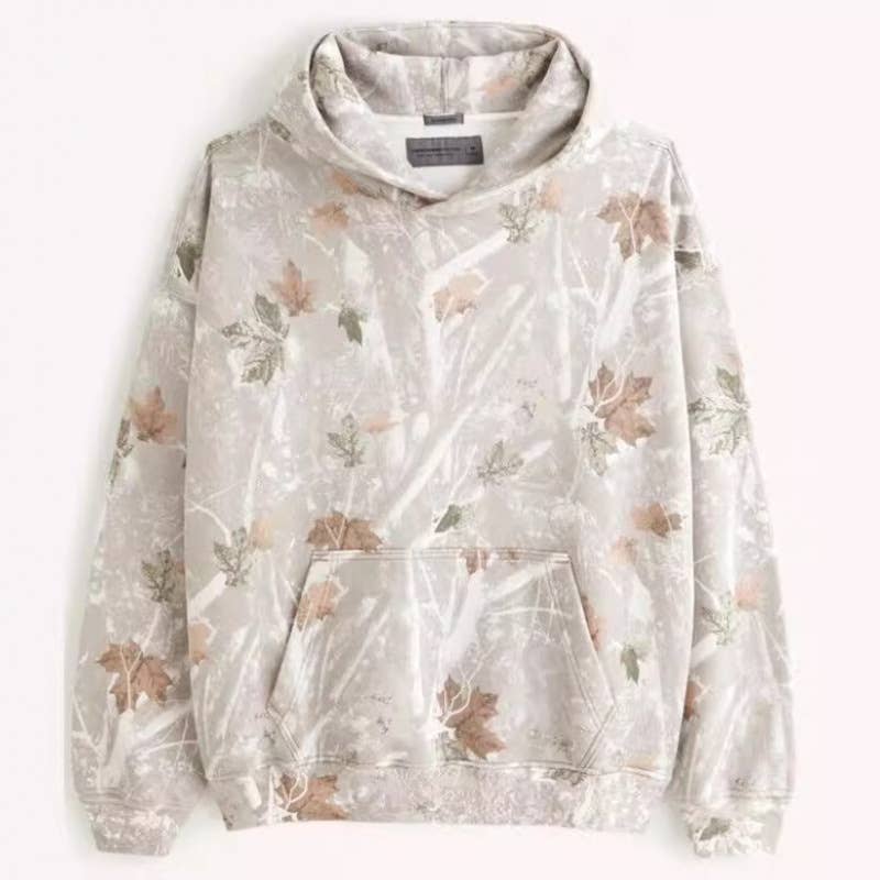 Trendy Viral Forest Camo print oversized hoodie: Grey / S