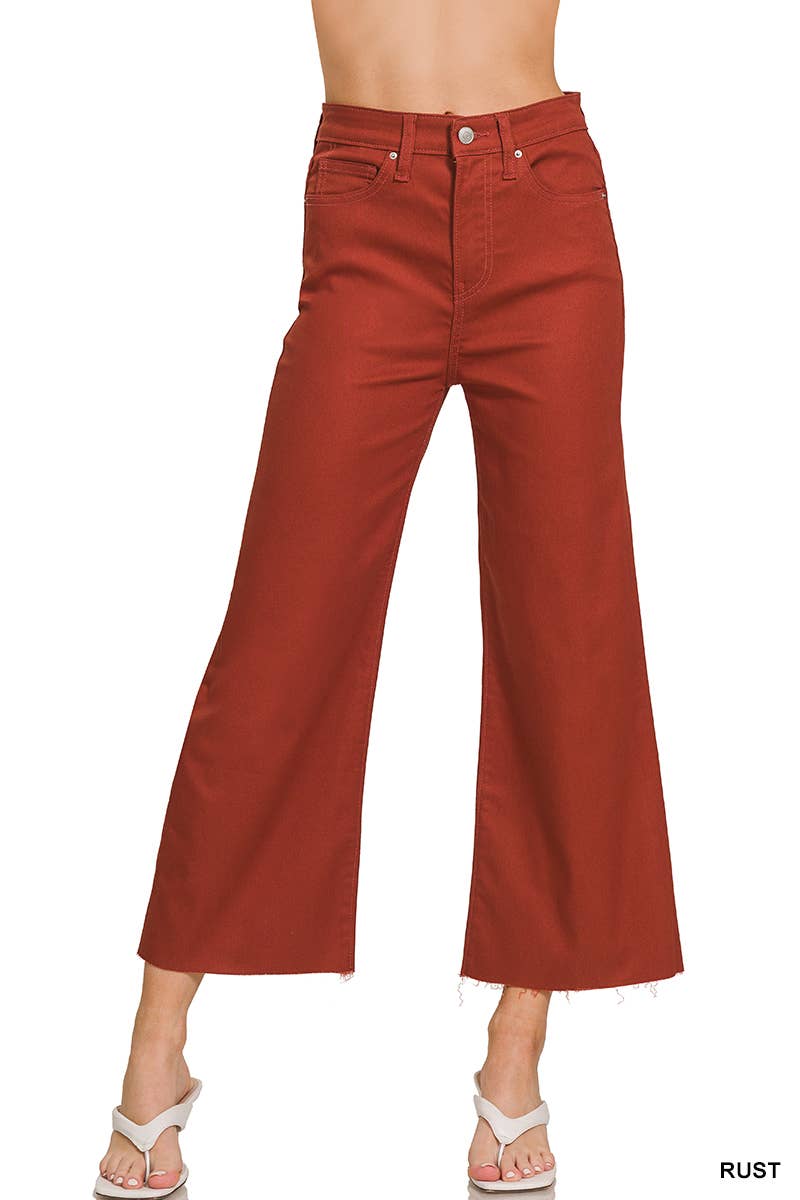High Rise Flare Cropped Color Denim Pants: FUCHSIA / 1-2-2-1 (S-M-L-XL)