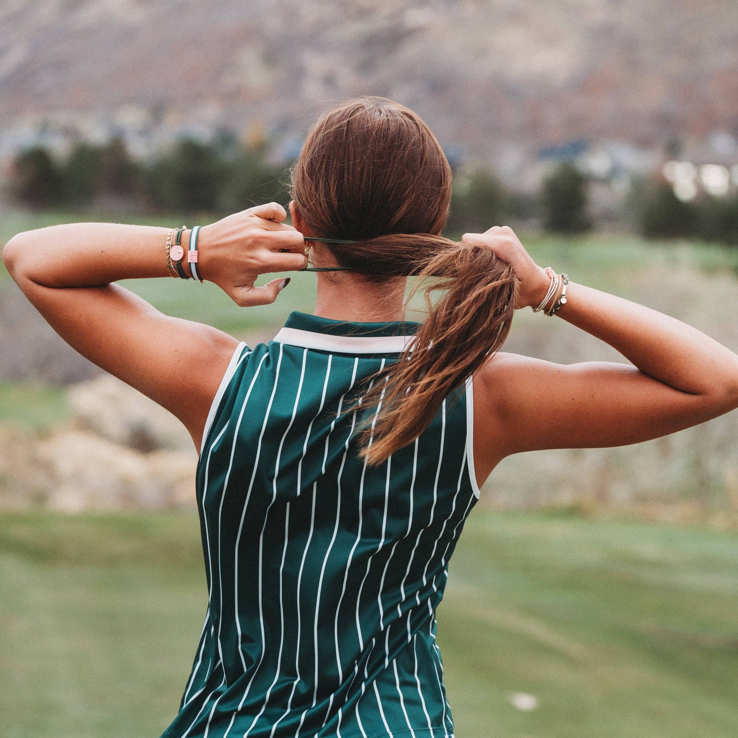 "Tee Time" Green and Pink Hair Tie Bracelets with Removable Ball Marker: Small