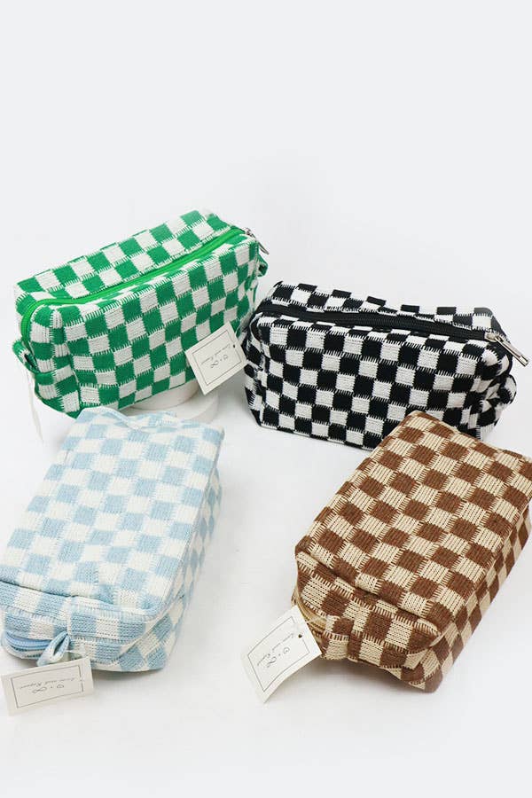 Checkered Knitted Cosmetic Bag: LAVENDER / ONE