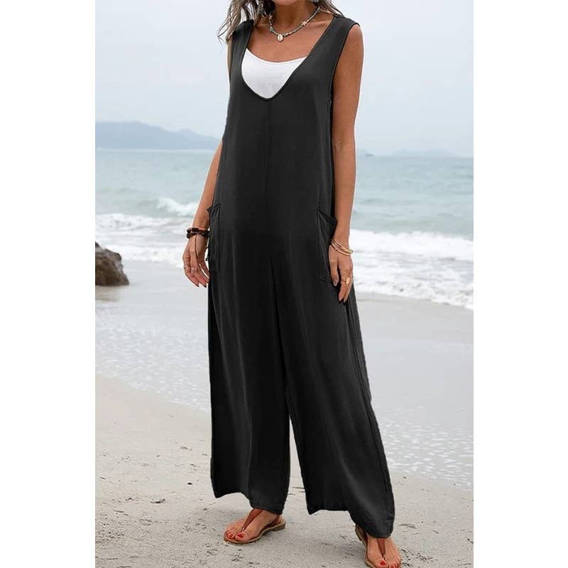 New Solid Color Pocket Fashion Jumpsuit : OLIVE GREEN / M