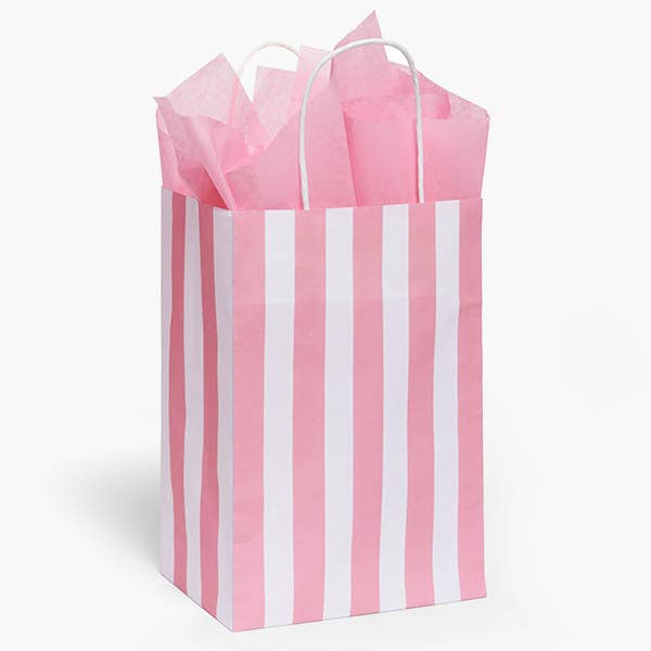 Pink Cabana Stripe Paper Gift Bags: 250 Pack / Cub 8x4.75x10.5"