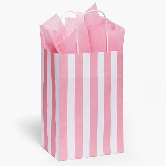 Pink Cabana Stripe Paper Gift Bags: 250 Pack / Cub 8x4.75x10.5"