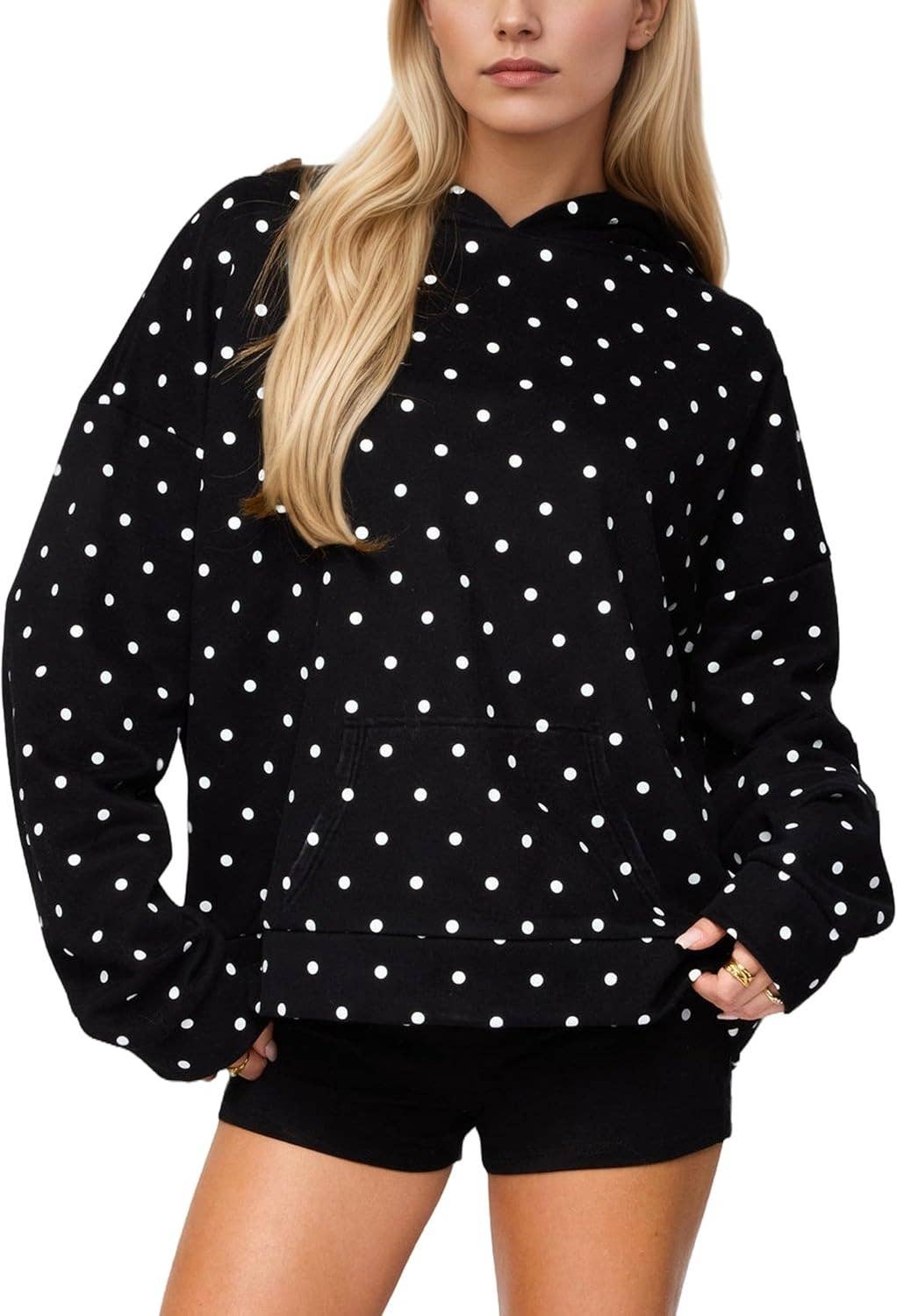 Oversized Polka dot print hoodie: Black / L