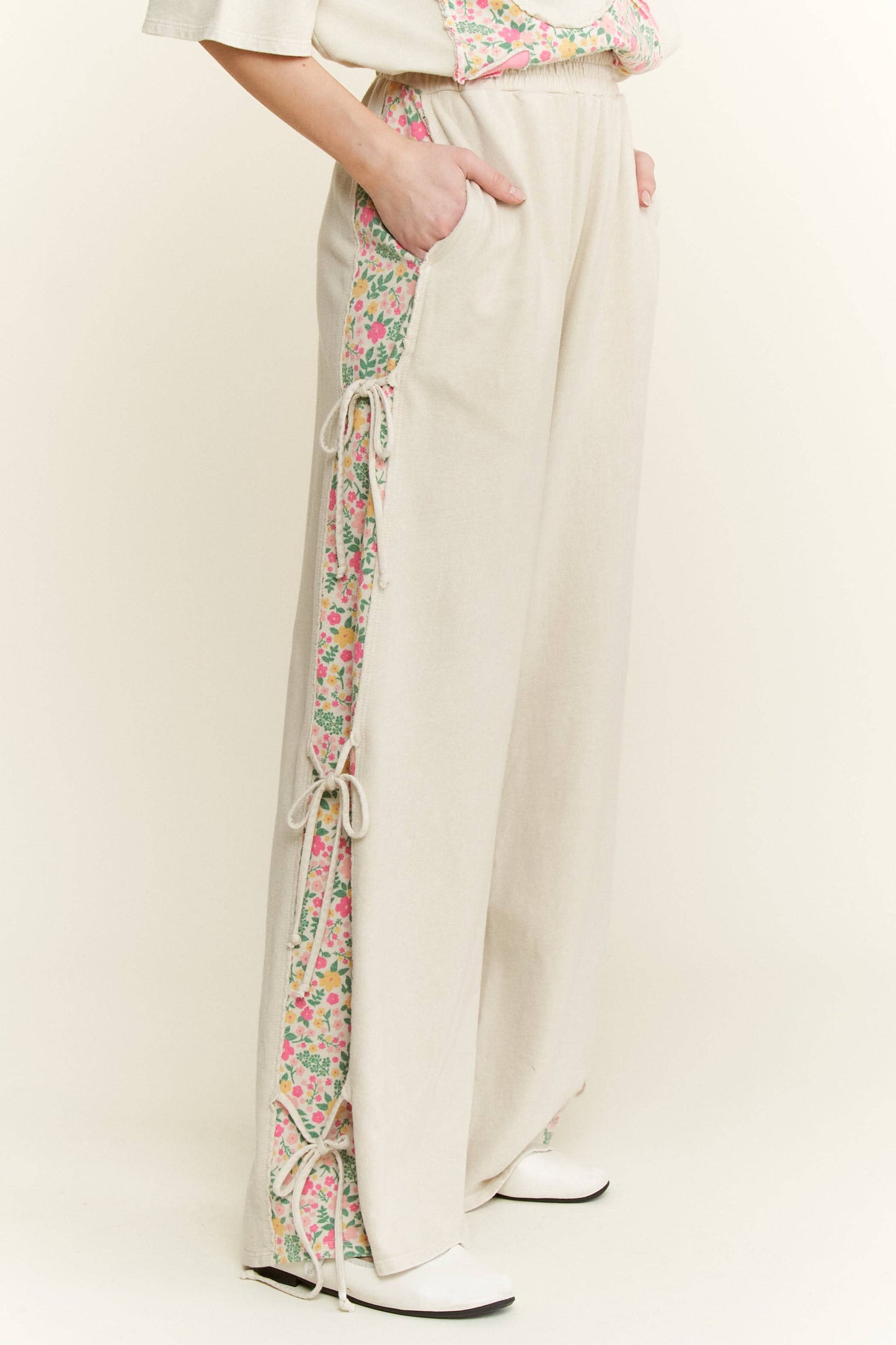 MineralWashed Bow Ribbon tie on the side Pants HP6418: DenimBlue / S-M-L / 2-2-2