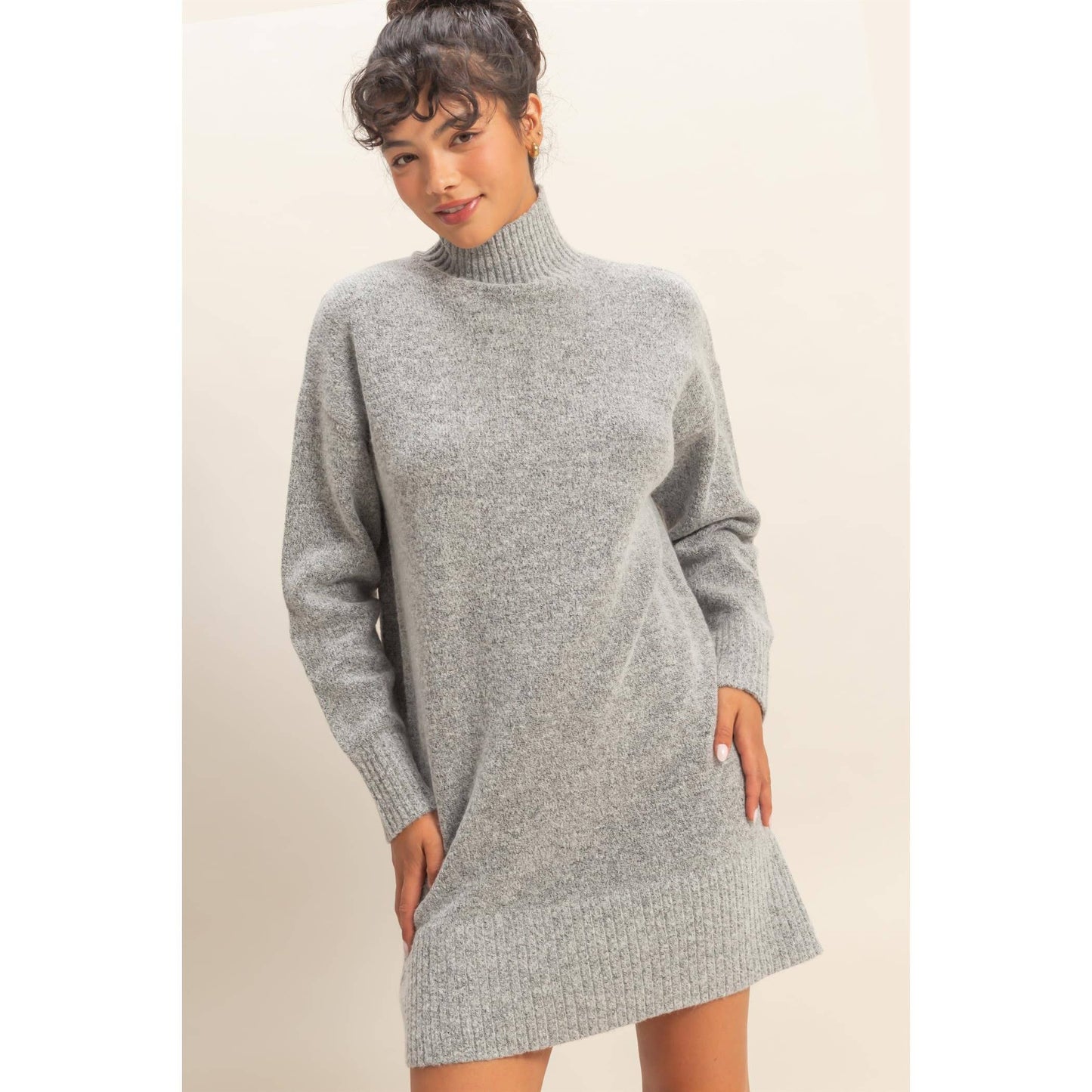 High Neck Sweater Mini Dress: BLACK / S-M-L(2-2-2)