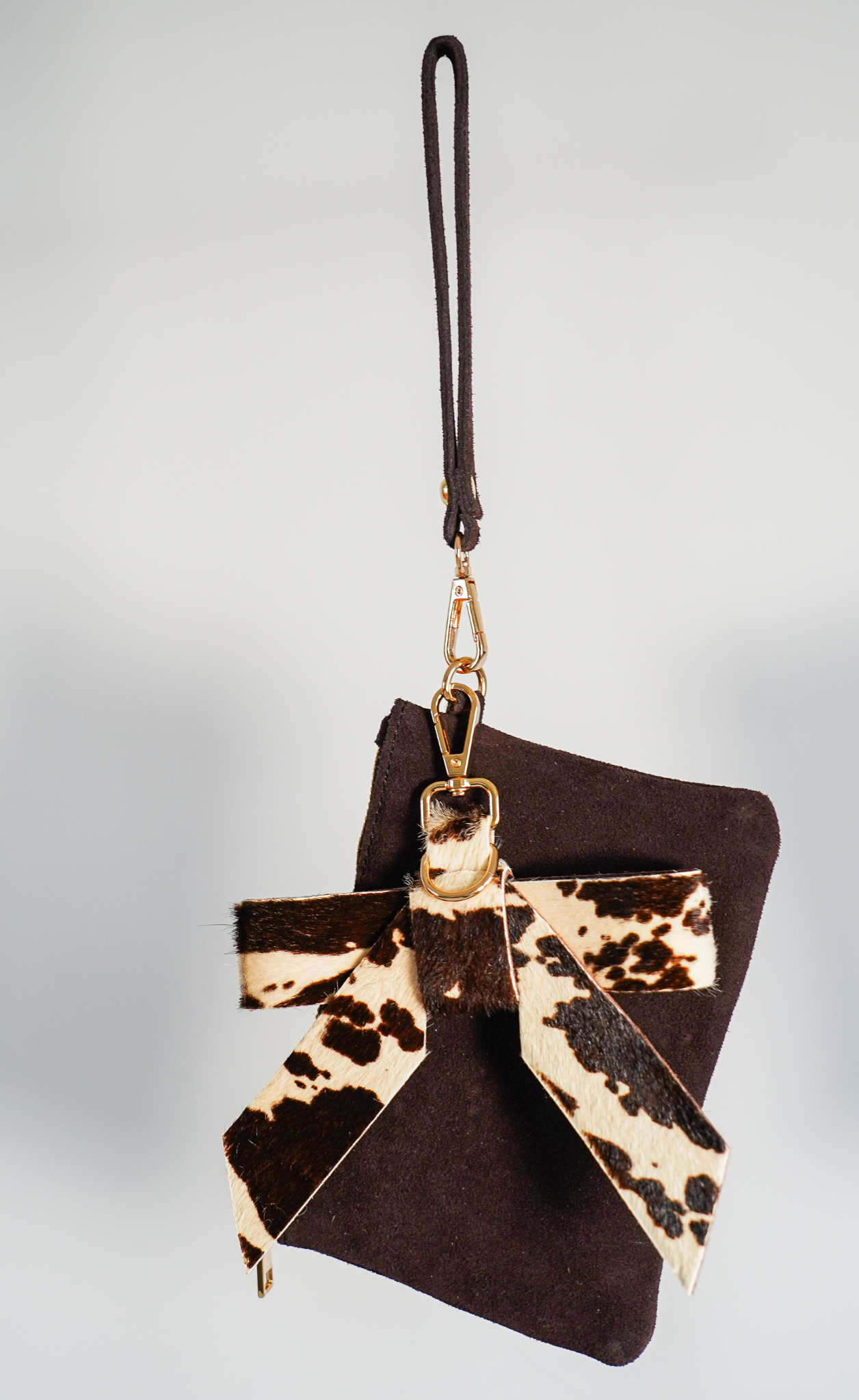 Suede Wristlet & Bow Hang-Off Set of 2: Caramel-Leopard