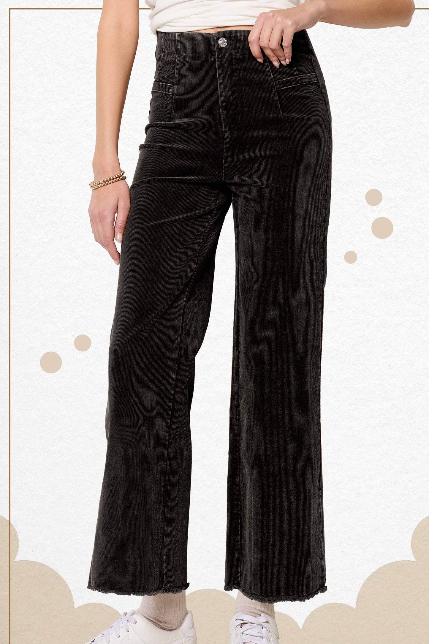 MCP4220-Mineral Washed High Waisted Wide Leg Corduroy Pants: Brown / XL