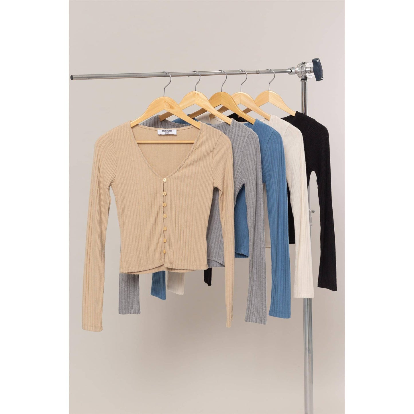 Brushed Ribbed Button-Front Top: GRAY BLUE / S-M-L(2-2-2)