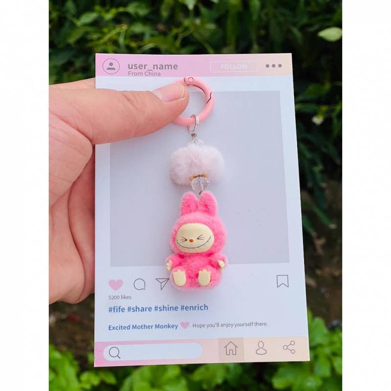Fluffy Labubu The Monsters keychain bag charm: Lime / S