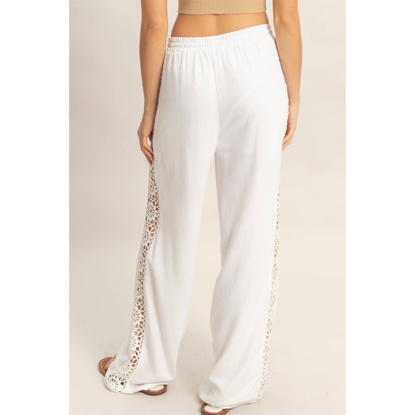 Lace Trim Wide Leg Pants: TERACOTTA / S-M-L(2-2-2)