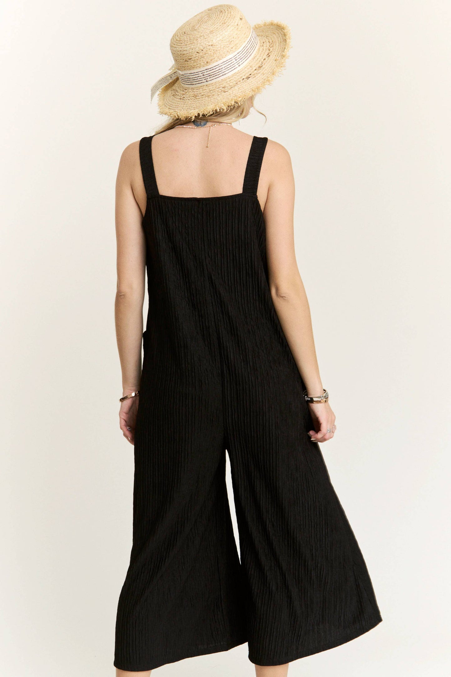 RP4087PL - WIDE LEG CRINKLE JUMPSUIT: TEAL BLUE / M
