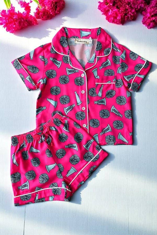 Girls pajamas sets Cheer prints fuchsia top & short XCH04027: XXXL-7/8