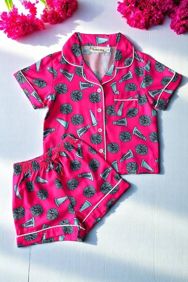 Girls pajamas sets Cheer prints fuchsia top & short XCH04027: XL-5/6