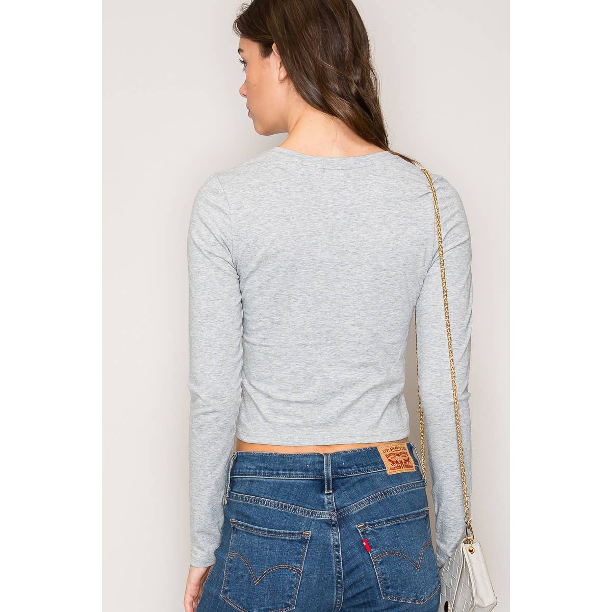 Crew Neck Long Sleeve Crop Top: Black / S-M-L(2-2-2)