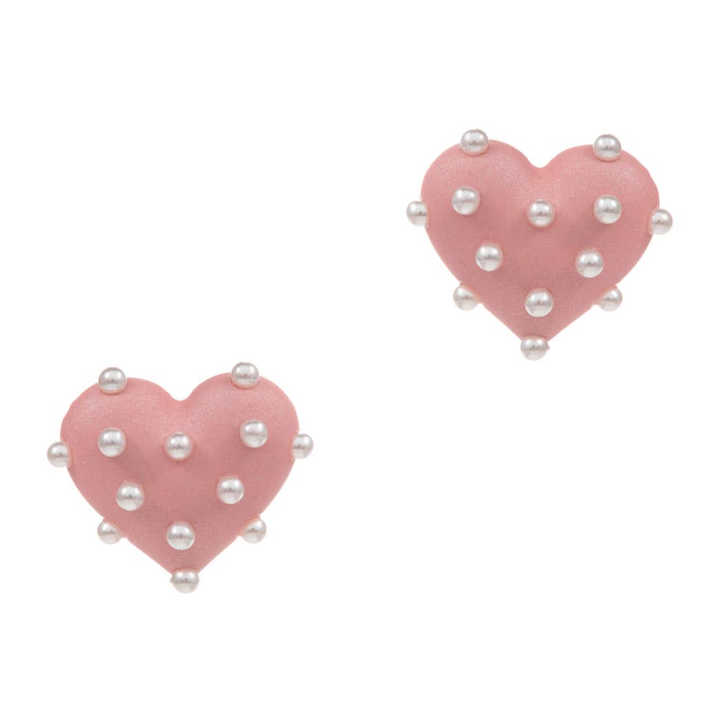 Heart Shaped Color Coated with Pearls Post Earrings: HPK / ONE SIZE