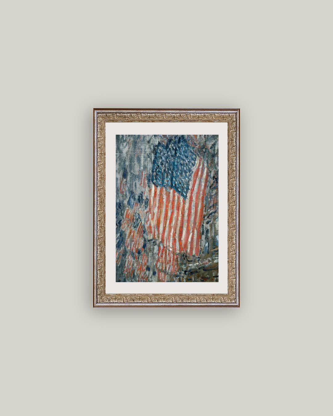 Patriotic Flag Print Framed Antique Art: 8x10