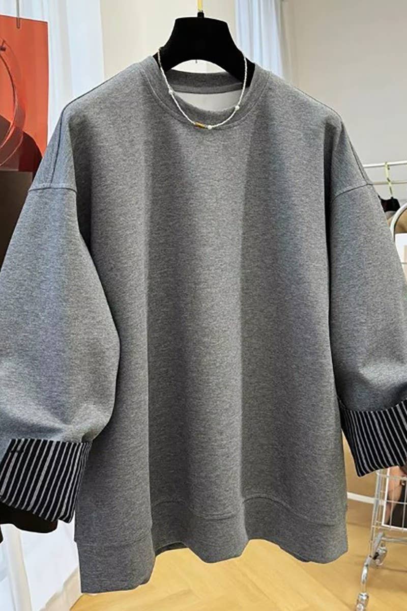 Stripe Detail Long Sleeve Sweatshirt: Brown / S