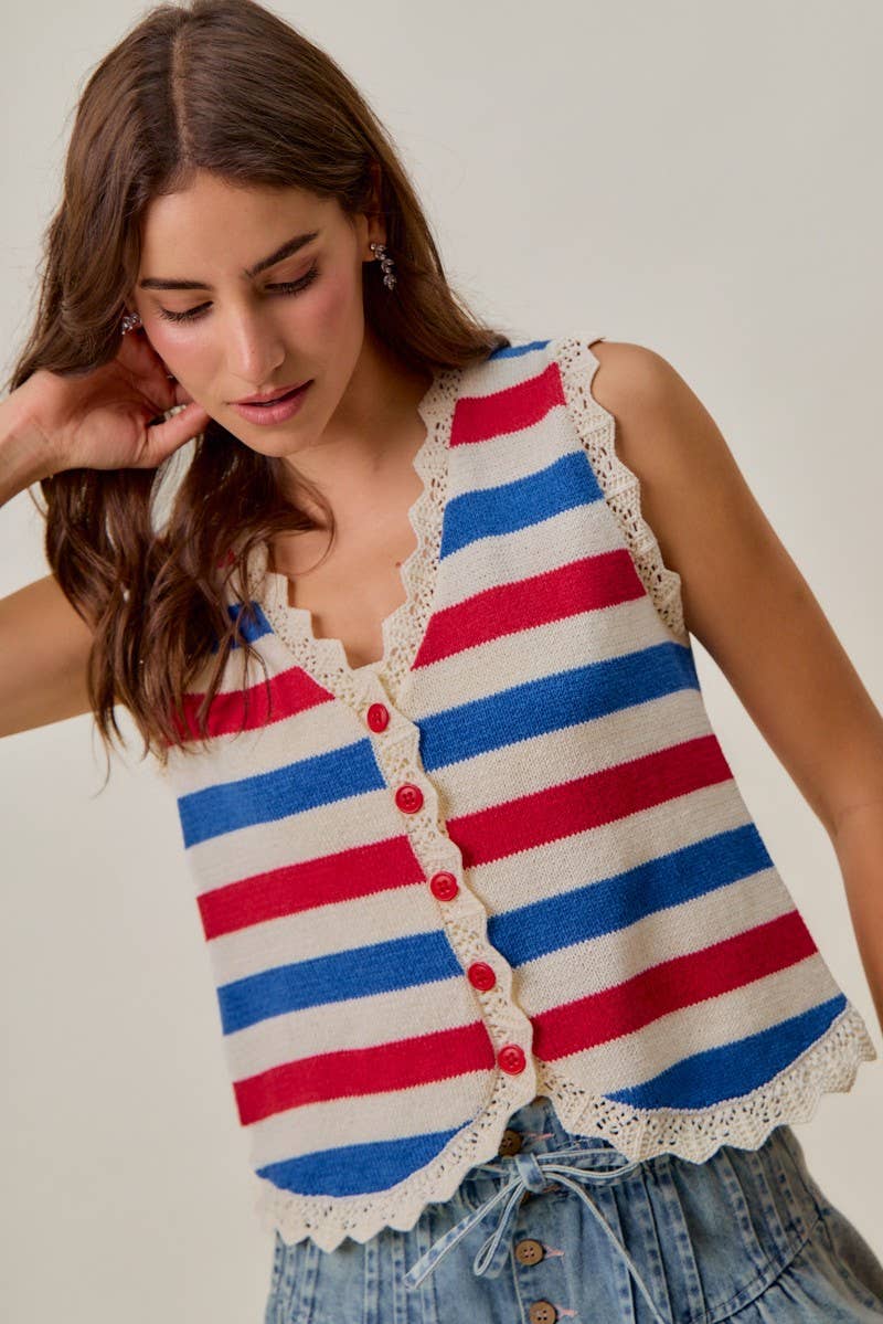 Fourth Of July Stripe Button Down Vest Top