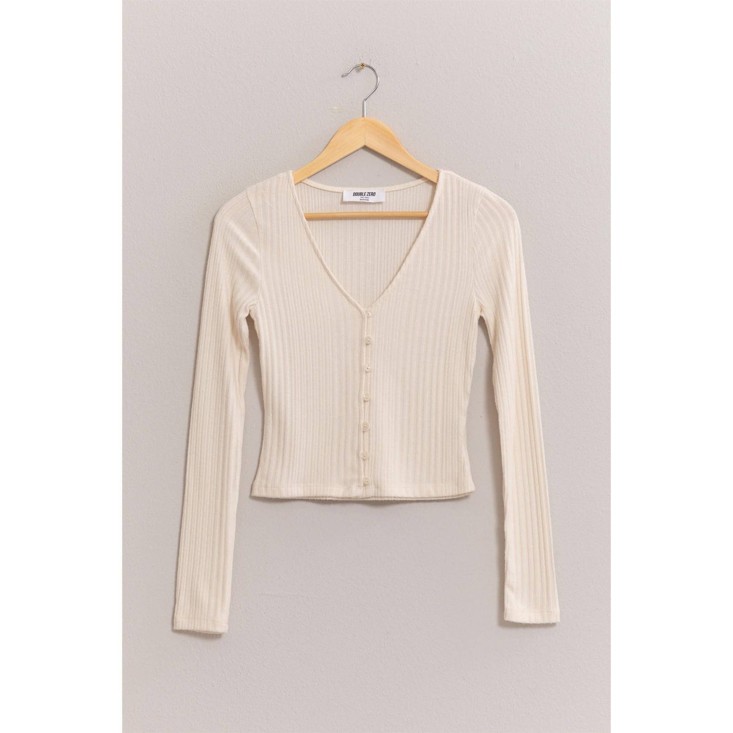 Brushed Ribbed Button-Front Top: GRAY BLUE / S-M-L(2-2-2)