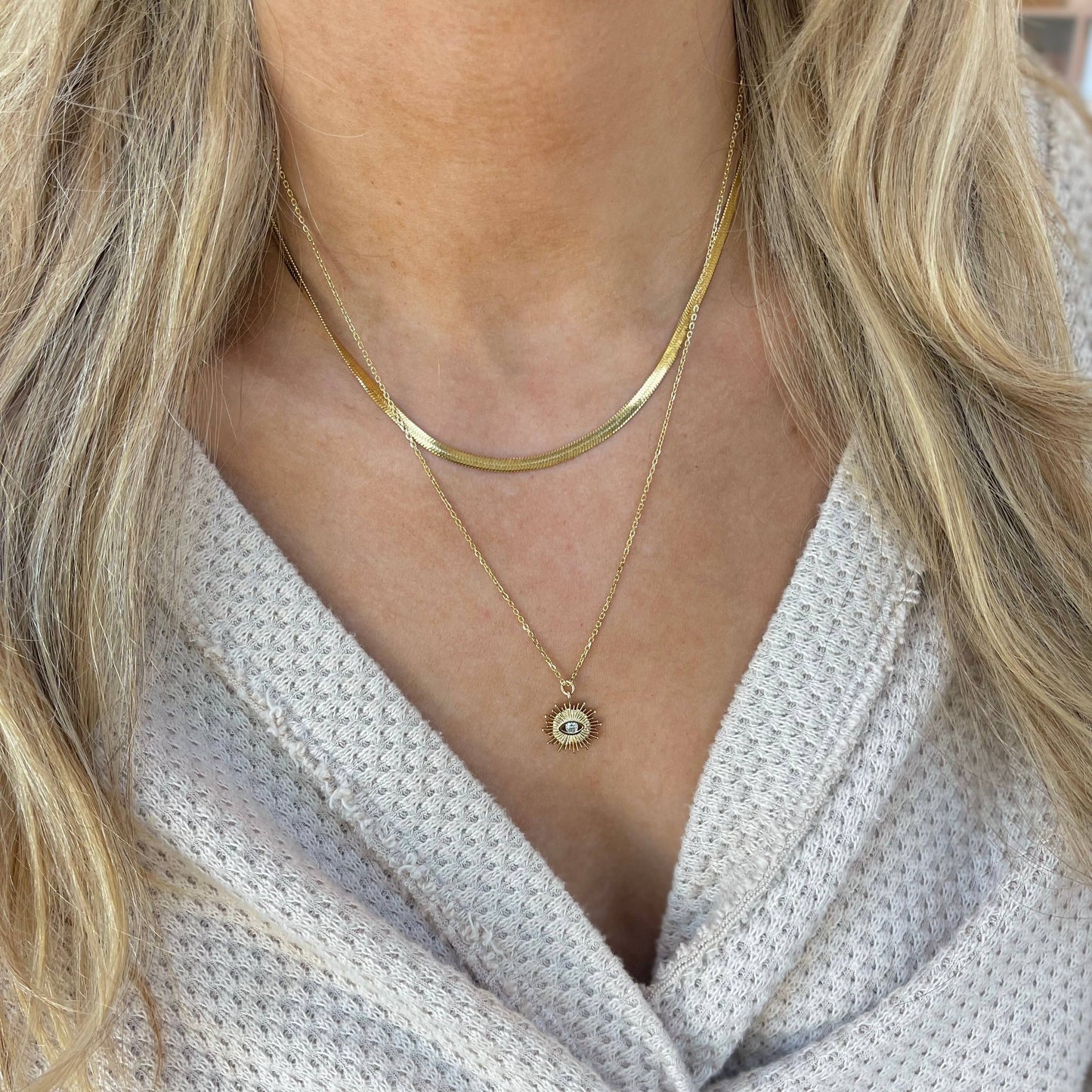 Gold Herringbone Necklaces- Stainless Steel: Wide 5MM