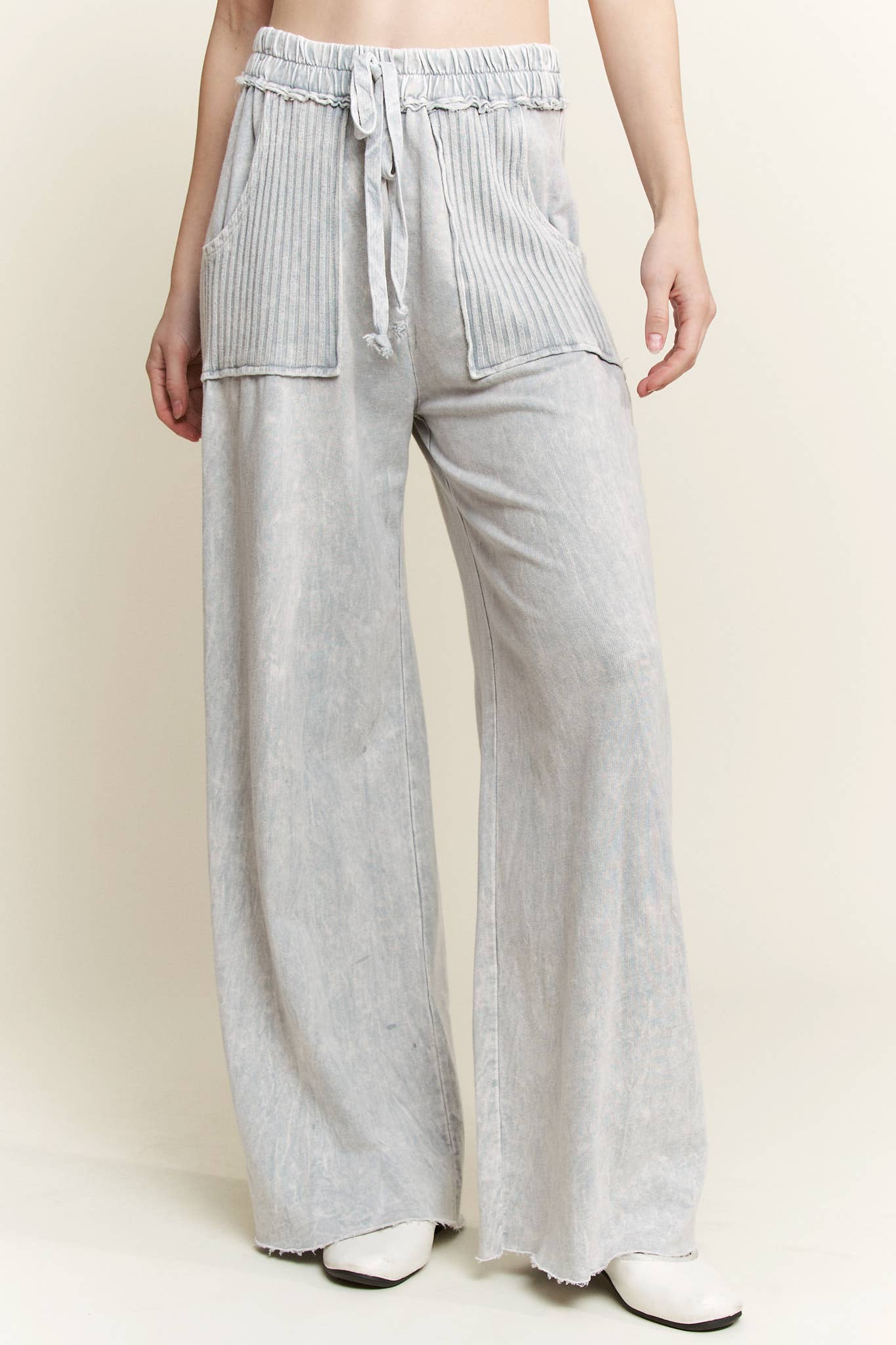Best Mineral Wash Side Knit detail wide leg pantsHE5878P.: Latte / S-M-L / 2-2-2
