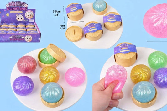 Colorful Squishy Dumpling Toy with Bamboo Steamer (Small)