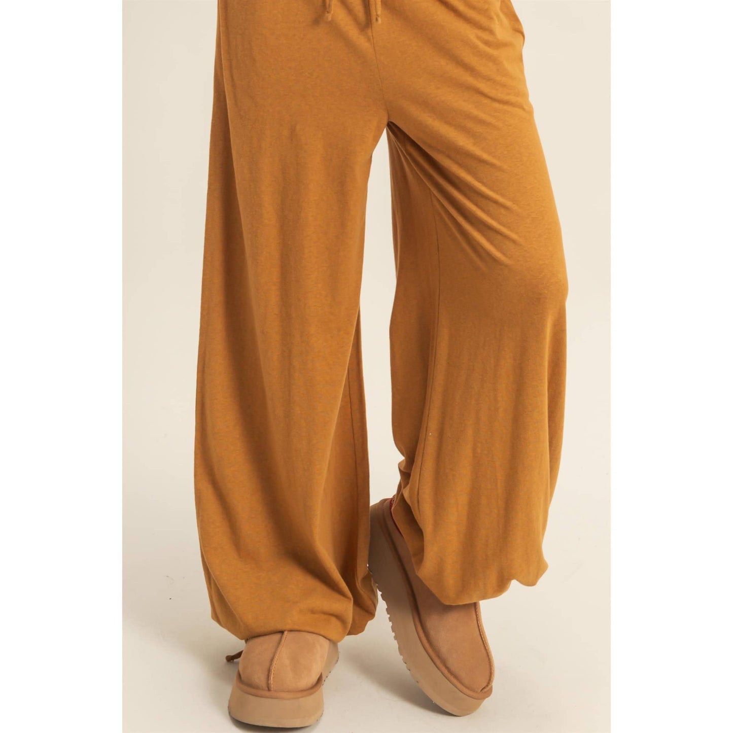 High Waist Drawstring Wide Leg Pants: BLACK / S-M-L(2-2-2)