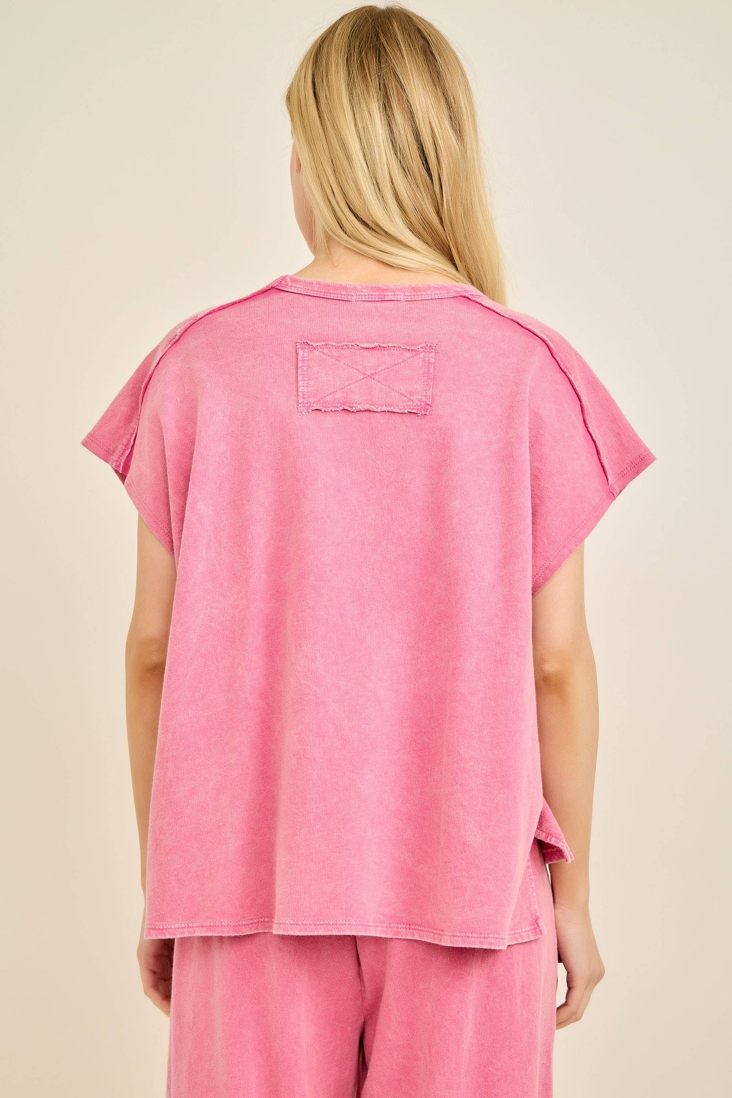 Mineral Washed Flower Garden Sleeveless blouse top HT7012: Papaya / S-M-L / 2-2-2