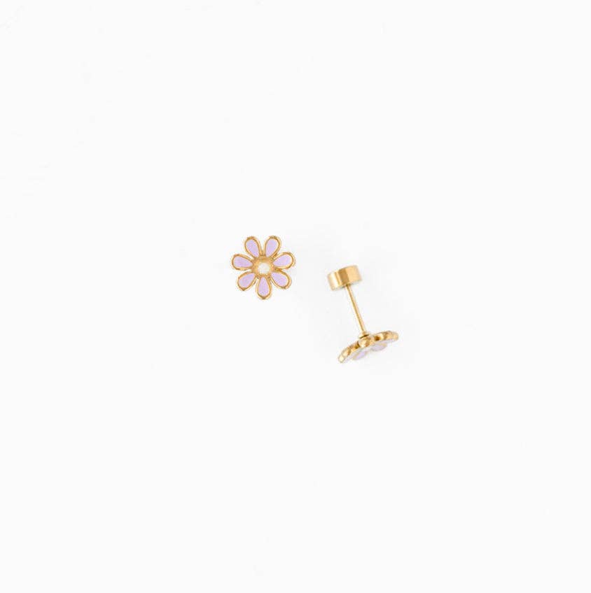 Daisy Stud Earrings - Hypoallergenic, Flat Back, Girl Gift: White / Pair