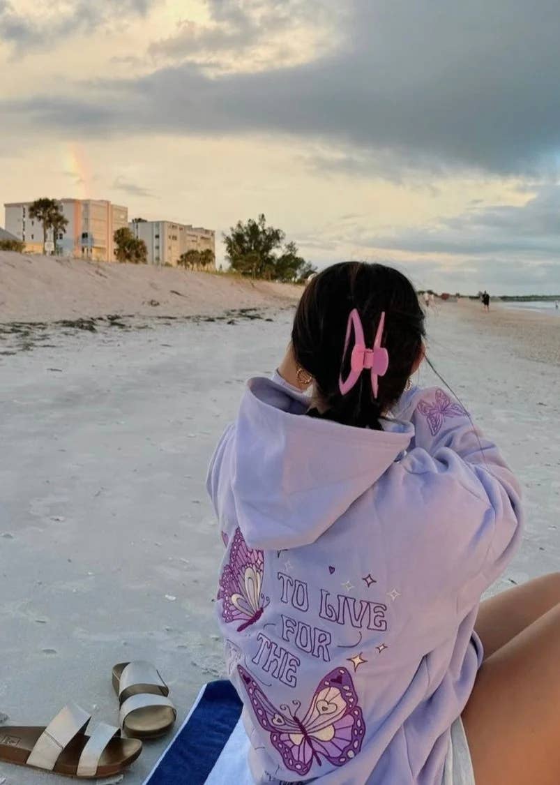 Butterfly Inspired Embroidered fleece oversized Hoodie: Purple / XS