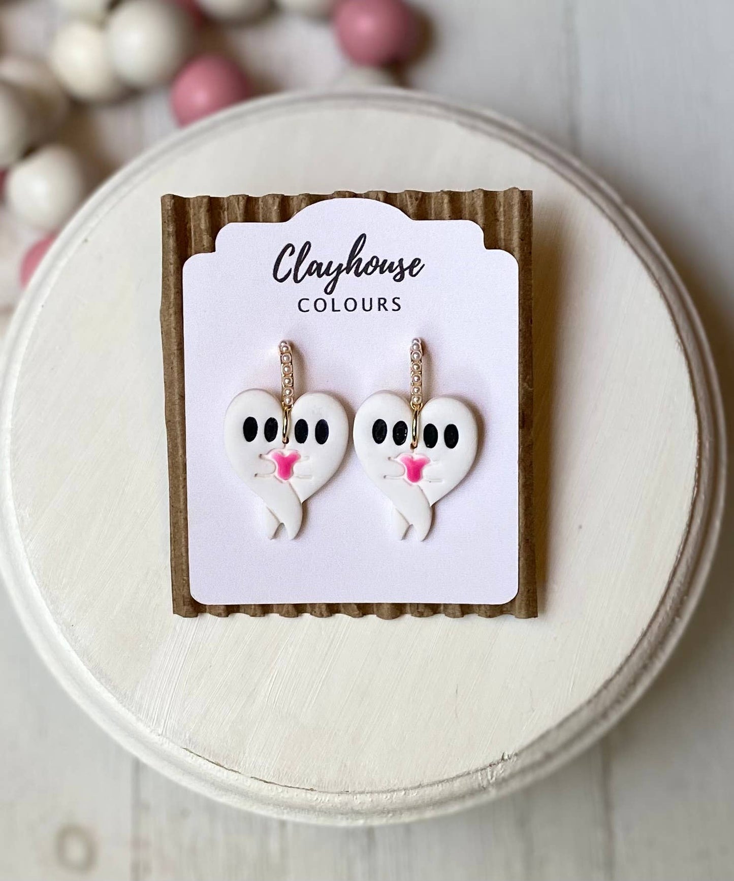 Pink Halloween Earrings | Fall Earrings : Ghost with Bows
