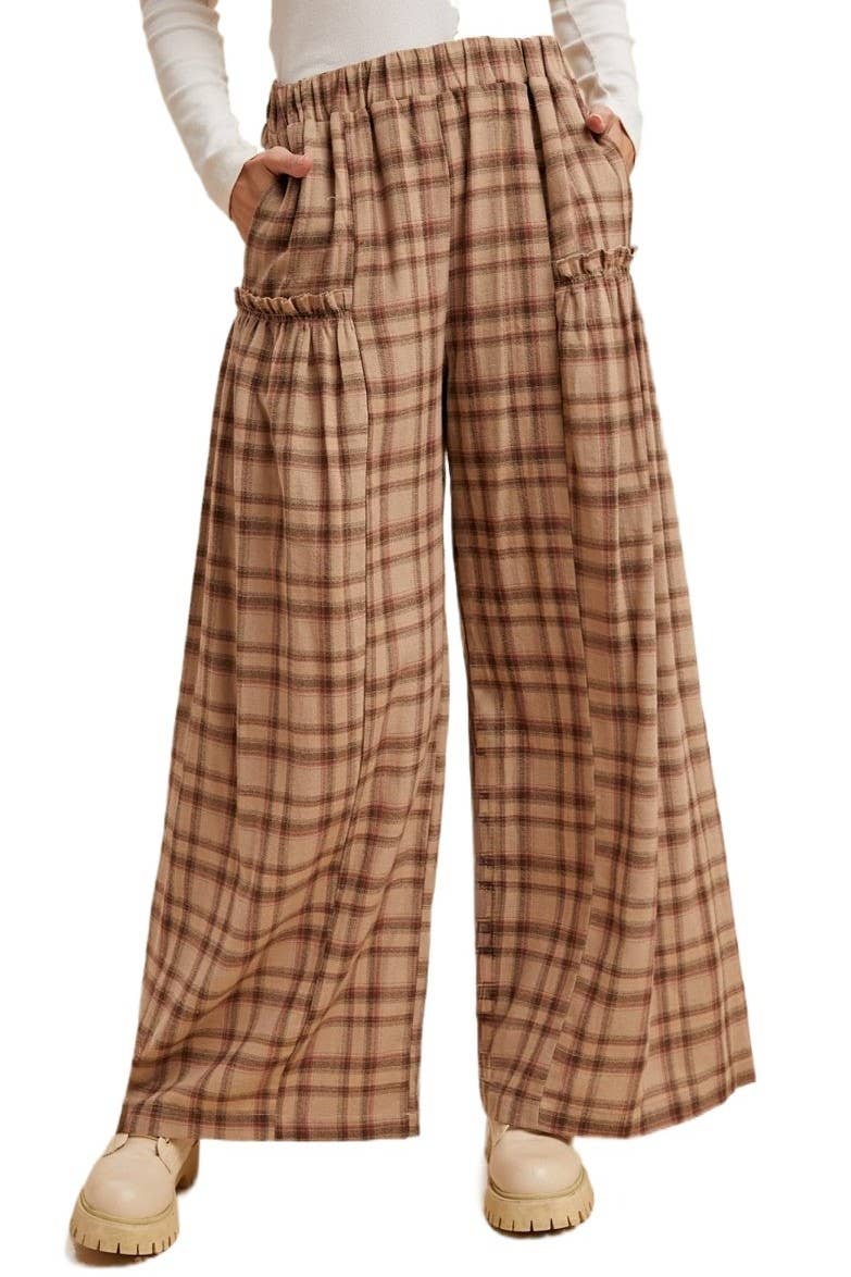 Plaid Crepe Woven Flare Pants: LATTE / 2-2-2-2(S-M-L-XL)