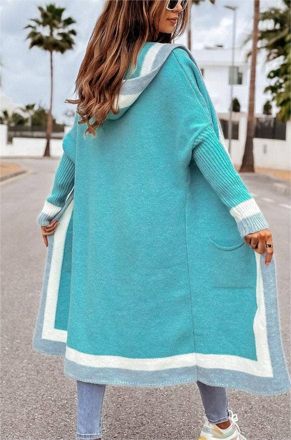 Casual versatile hooded long cardigan sweater: Rose_red / L