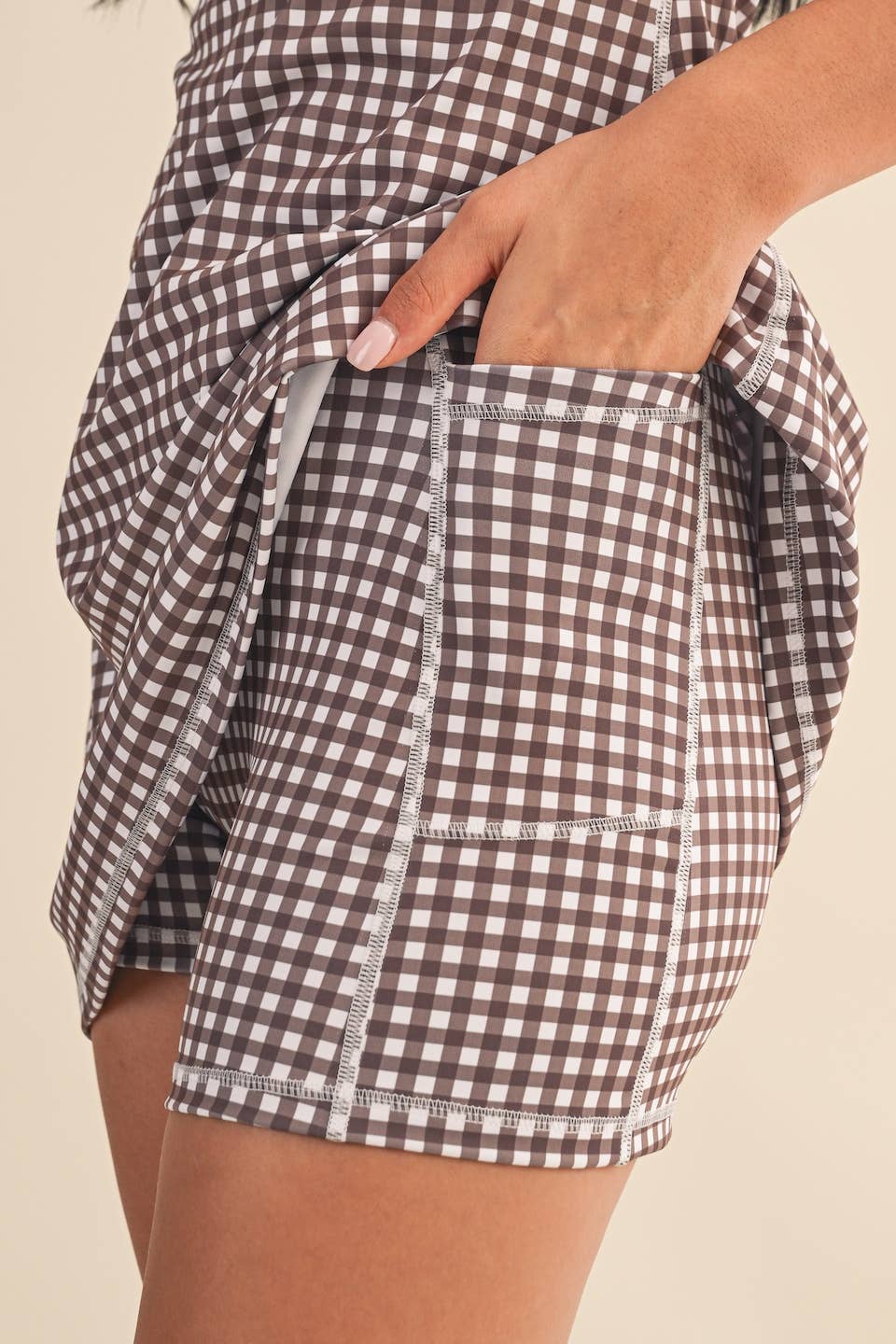 Gingham Print Sweetheart Dress: Pink Gingham / M