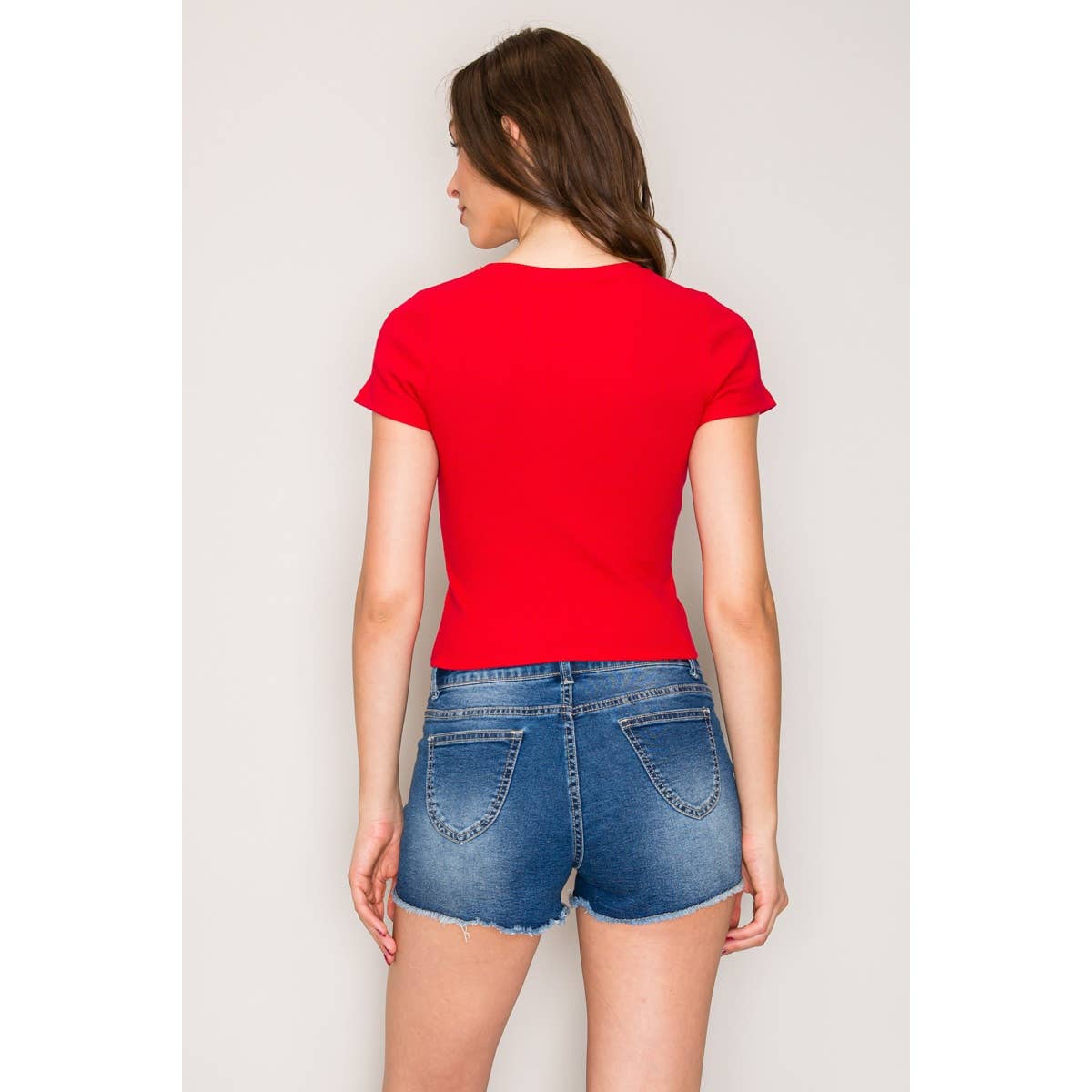 Crew Neck Short Sleeve Cotton Rib Knit Top: White / S-M-L(2-2-2)