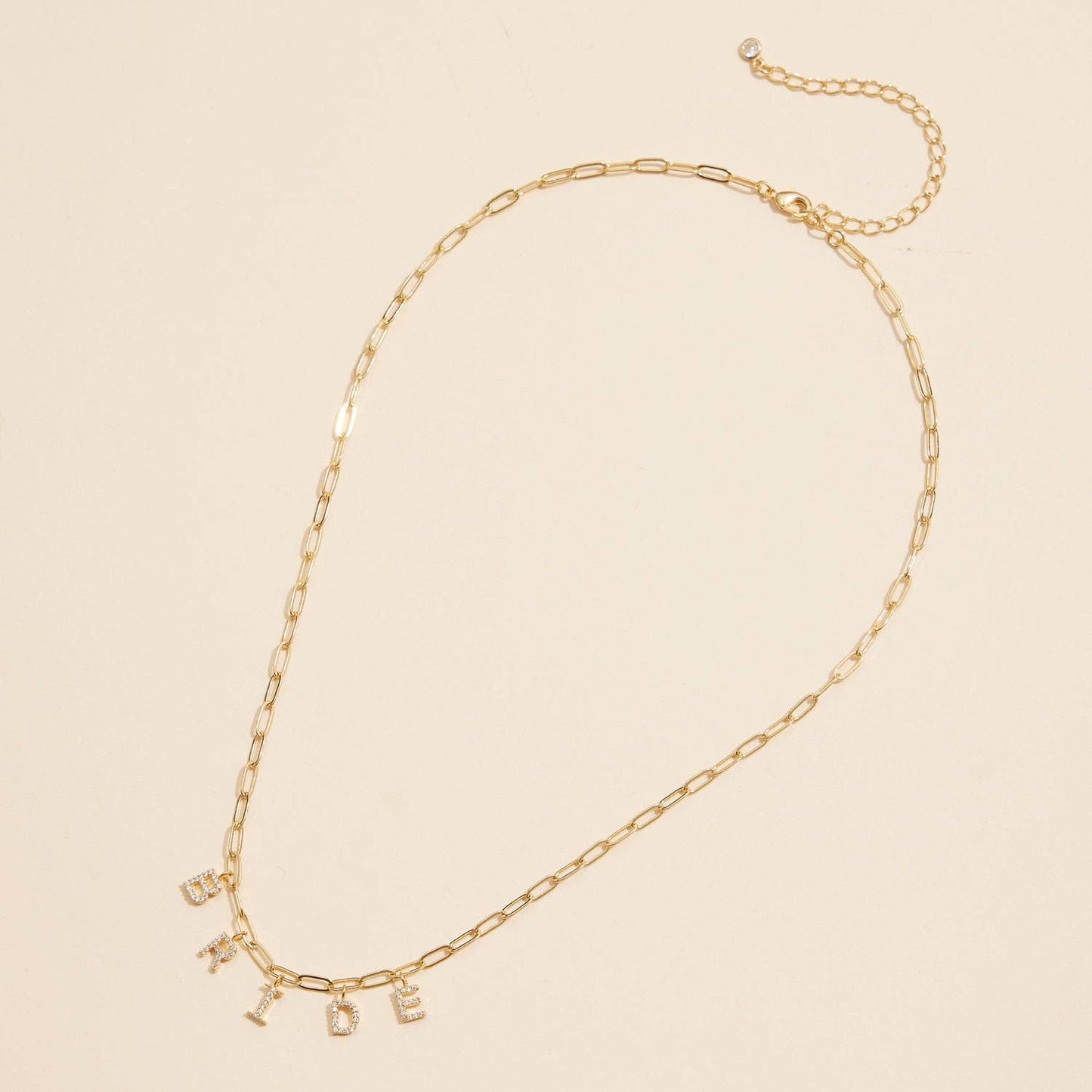 Sparkling "Bride"  Cubic Zirconia 18K Gold Charm Necklace: Gold / One / 4DN18096
