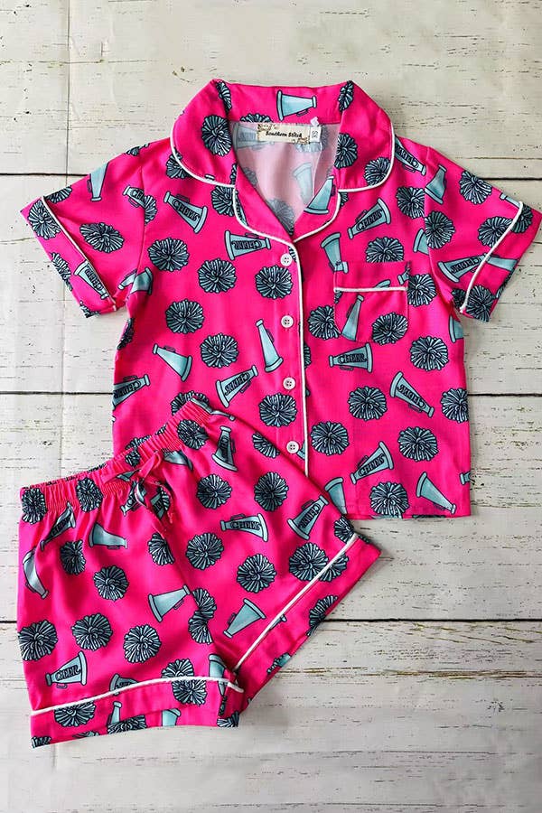 Girls pajamas sets Cheer prints fuchsia top & short XCH04027: XXXL-7/8