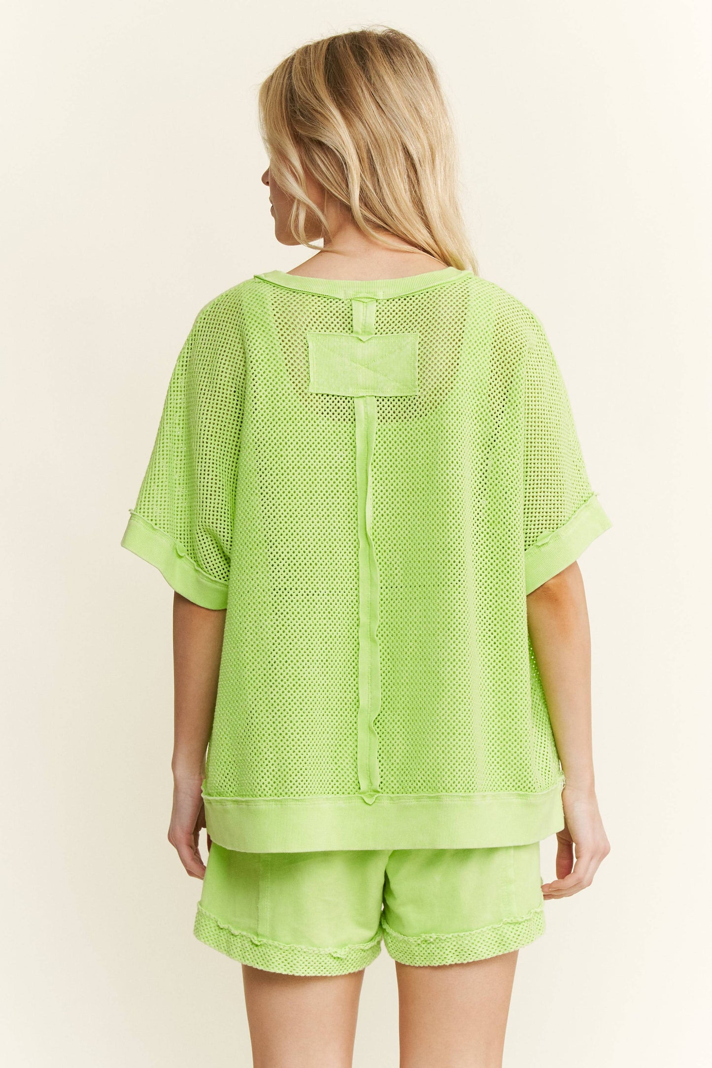 MineralWashed Star patched Mesh Knit Vest top HT6385: Silver Grey / S-M- L / 2-2-2